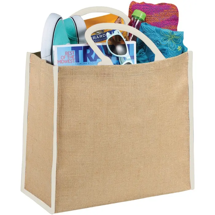 Bolsa Tote de yute con bordes contrastados Yute - Qajo miniatura 3