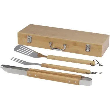 Set de barbacoa de 3 piezas Acero inoxidable, Madera de bambú - Noji