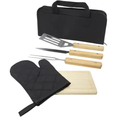Set de barbacoa de 5 piezas Nylon, Acero inoxidable, Madera - Qaxi