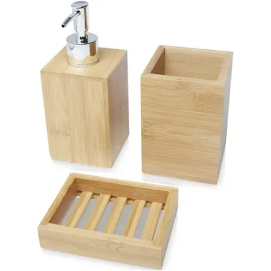 Set de baño de bambú de 3 piezas Madera de bambú, Plástico PP, Aleación de zinc - Hiyu