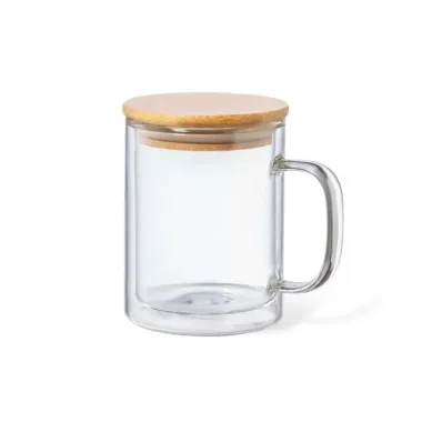 Taza Térmica Cristal Borosilicato/ Bambú - Zefu