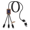 Cable de carga de 40 W 5 en 1 de PET reciclado con logo retroiluminado y estuche cuadrado de madera Plástico ABS reciclado, Plástico PET reciclado, Madera de bambú - Qixi