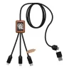 Cable de carga de 40 W 5 en 1 de PET reciclado con logo retroiluminado y estuche cuadrado de madera Plástico ABS reciclado, Plástico PET reciclado, Madera de bambú - Qixi