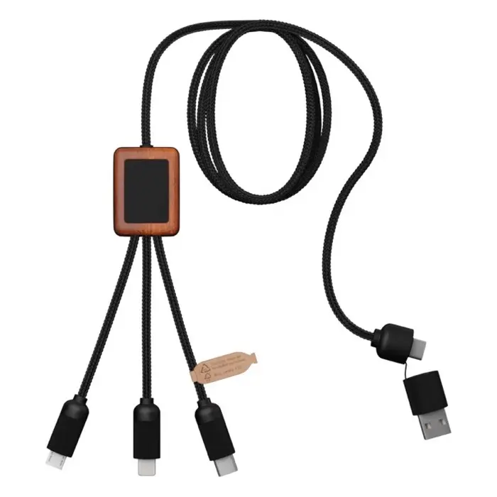 Cable de carga de 40 W 5 en 1 de PET reciclado con logo retroiluminado y estuche cuadrado de madera Plástico ABS reciclado, Plástico PET reciclado, Madera de bambú - Qixi miniatura 6