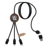 Cable de carga de 40 W 5 en 1 de PET reciclado con logo retroiluminado y estuche redondo de madera Plástico ABS reciclado, Madera de bambú, Plástico PET reciclado - Wapi