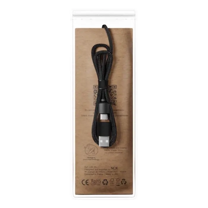 Cable de carga de 40 W 5 en 1 de PET reciclado con logo retroiluminado y estuche redondo de madera Plástico ABS reciclado, Madera de bambú, Plástico PET reciclado - Wapi miniatura 2