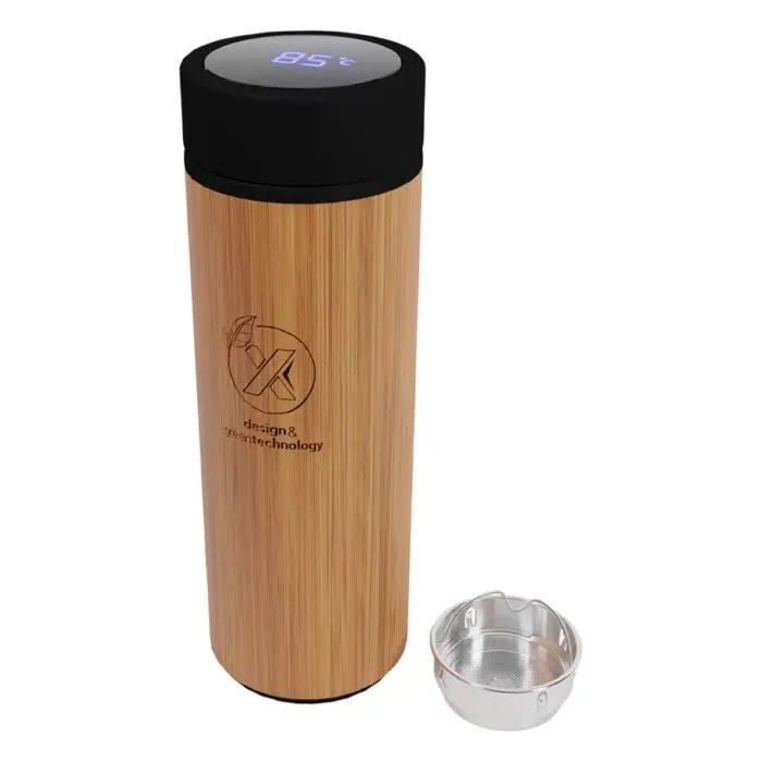 Botella inteligente de bambú de 500 ml Acero inoxidable, Plástico ABS, Madera de bambú - Fepe miniatura 7