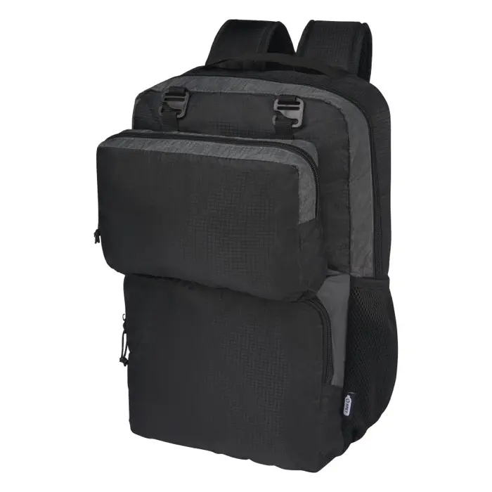 Mochila para portátil de 15" reciclada GRS en dos tonos de 14 L Ripstop Poliéster reciclado con certificado GRS, 600D Poliéster reciclado con certificado - Lome miniatura 1