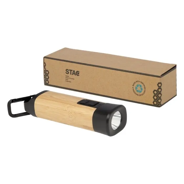 Linterna de plástico reciclado con mosquetón de bambú/RCS Plástico ABS reciclado, Madera de bambú - Gaqe miniatura 4