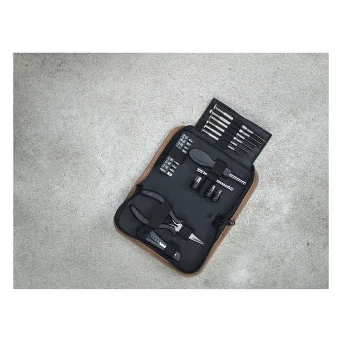 Set de herramientas de plástico reciclado con certificación RCS de 24 piezas con funda de corcho Acero al carbono, Polipropileno reciclado - Buho miniatura 3