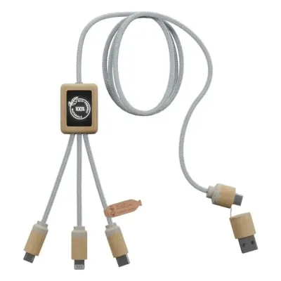 Cable de carga 5 en 1 Plástico PET reciclado, Madera de bambú - Qepo