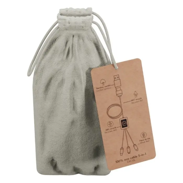 Cable de carga 5 en 1 Plástico PET reciclado, Madera de bambú - Qepo miniatura 2