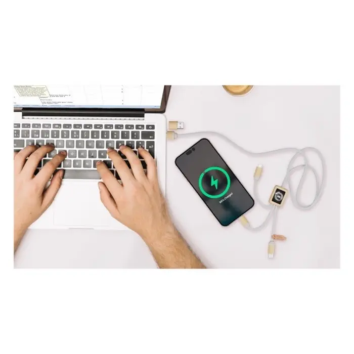 Cable de carga 5 en 1 Plástico PET reciclado, Madera de bambú - Qepo miniatura 3