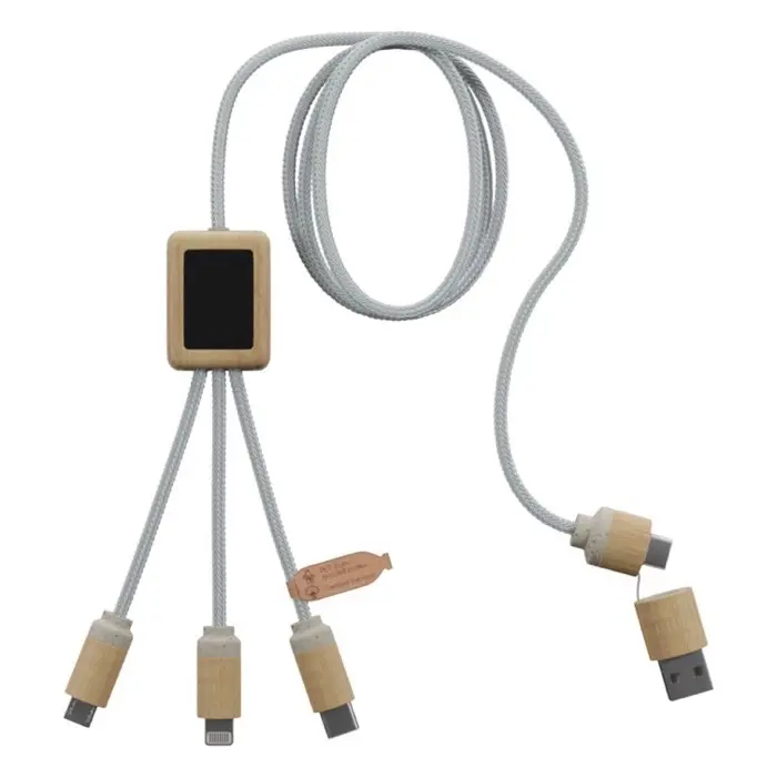 Cable de carga 5 en 1 Plástico PET reciclado, Madera de bambú - Qepo miniatura 4