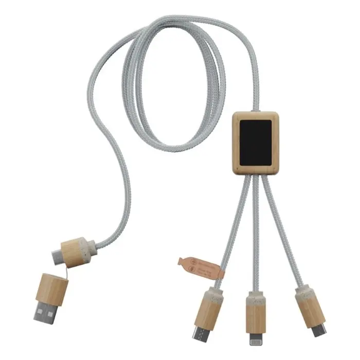 Cable de carga 5 en 1 Plástico PET reciclado, Madera de bambú - Qepo miniatura 5