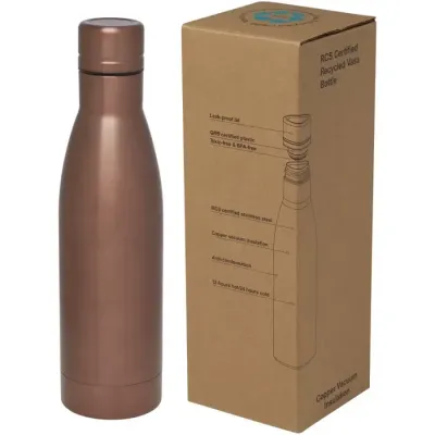 Bidón con aislamiento al vacío de 500 ml de cobre de acero inoxidable reciclado con certificación RCS 87% Acero inoxidable reciclado, 13% Plástico PP - Giqo