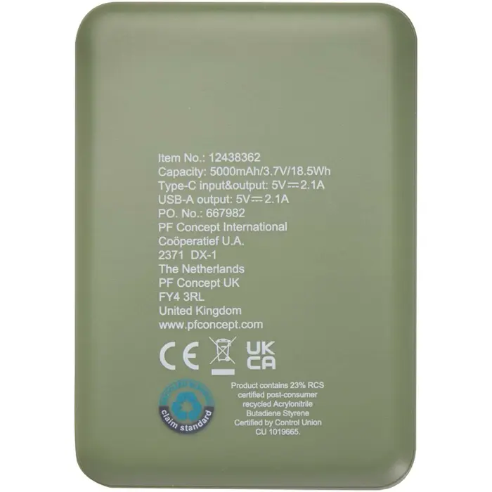 Batería externa tipo C de plástico reciclado de 5000 mAh Plástico ABS reciclado - Fuud miniatura 3