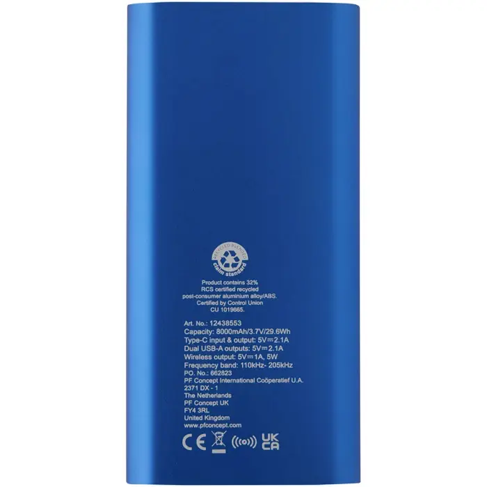 Batería externa inalámbrica tipo C de aluminio reciclado de 8000 mAh Aluminio reciclado - Abbe miniatura 3