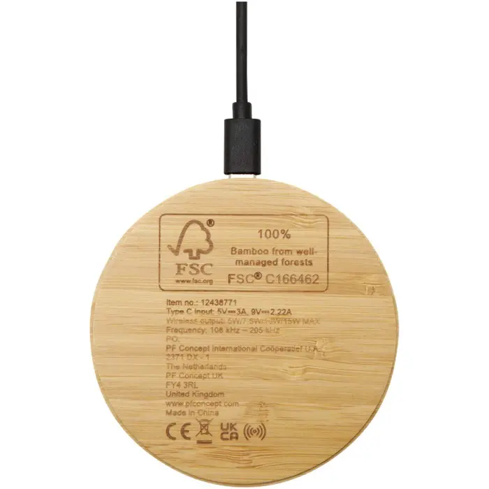 Base de carga inalámbrica de bambú de 15 W Bambú certificado FSC - Onav miniatura 3