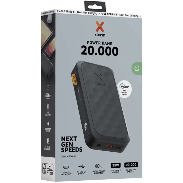 Batería externa de 20 000 mAh y 35 W Plástico ABS reciclado - Esan miniatura 4