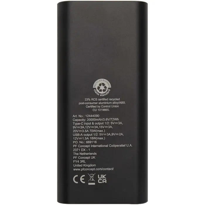 Batería externa para portátil de aluminio reciclado de 20 000 mAh y 70 W Aluminio reciclado - Icis miniatura 3