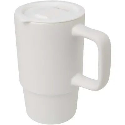 Taza de cerámica con tapa de plástico de 450 ml 90% Gres esmaltado, 10% Plástico PP - Moux