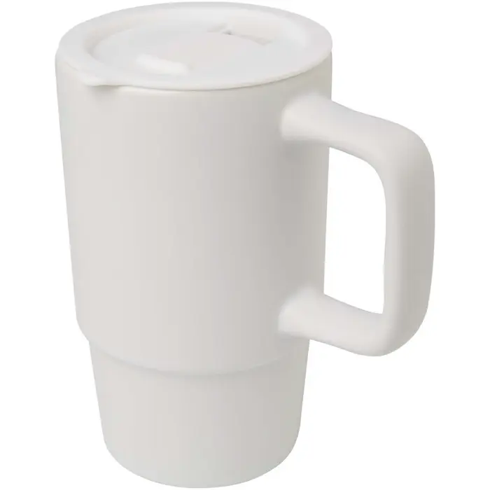 Taza de cerámica con tapa de plástico de 450 ml 90% Gres esmaltado, 10% Plástico PP - Moux miniatura 1