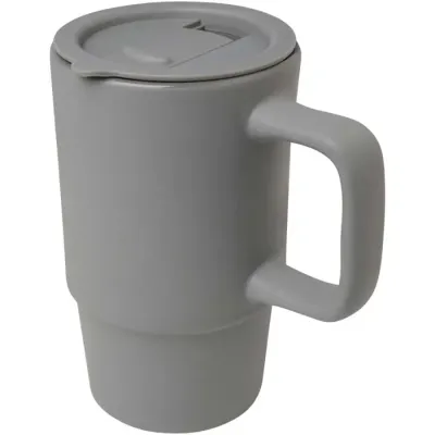 Taza de cerámica con tapa de plástico de 450 ml 90% Gres esmaltado, 10% Plástico PP - Moux