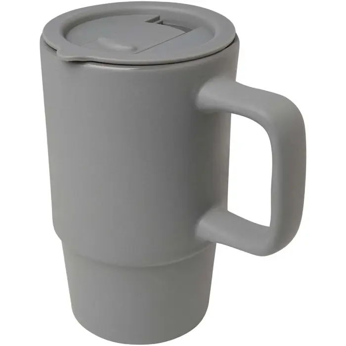 Taza de cerámica con tapa de plástico de 450 ml 90% Gres esmaltado, 10% Plástico PP - Moux miniatura 1