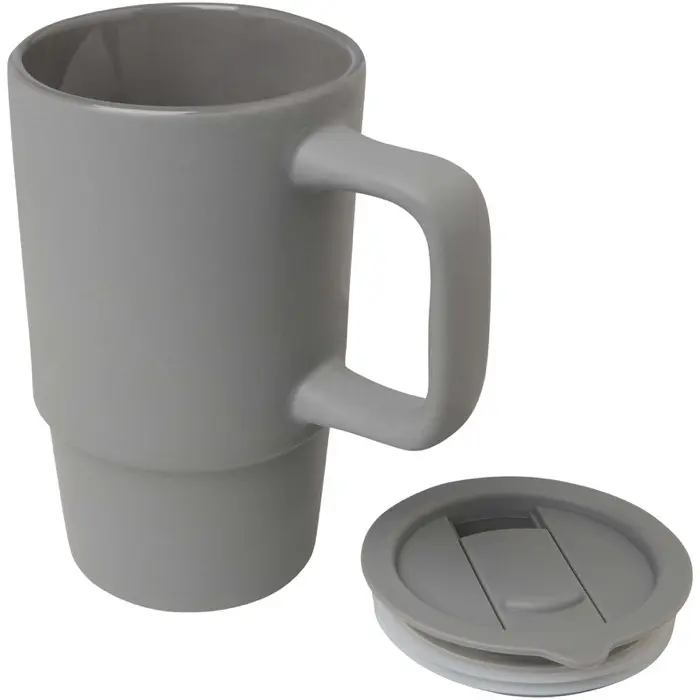 Taza de cerámica con tapa de plástico de 450 ml 90% Gres esmaltado, 10% Plástico PP - Moux miniatura 3