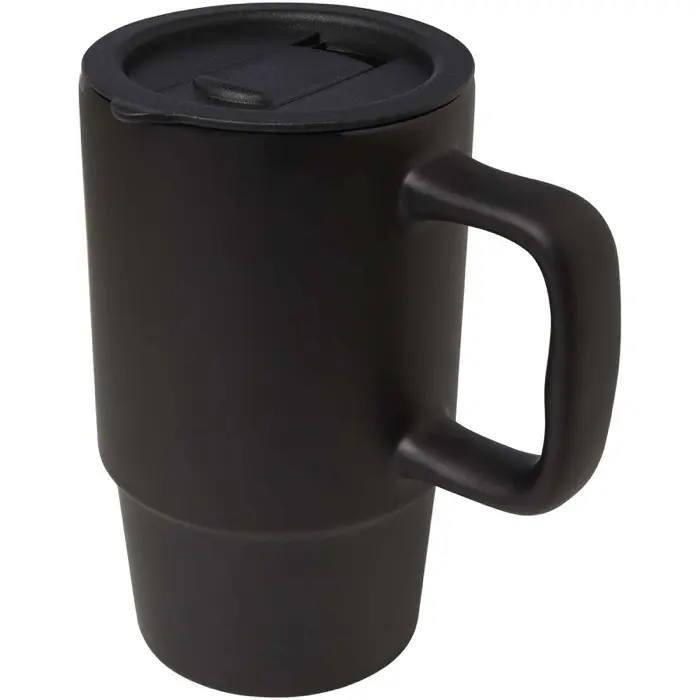 Taza de cerámica con tapa de plástico de 450 ml 90% Gres esmaltado, 10% Plástico PP - Moux miniatura 1