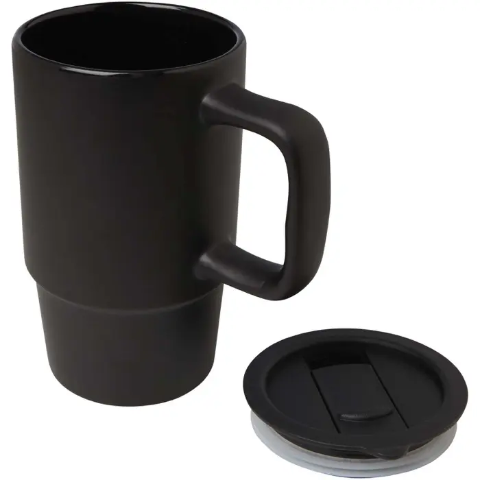 Taza de cerámica con tapa de plástico de 450 ml 90% Gres esmaltado, 10% Plástico PP - Moux miniatura 3