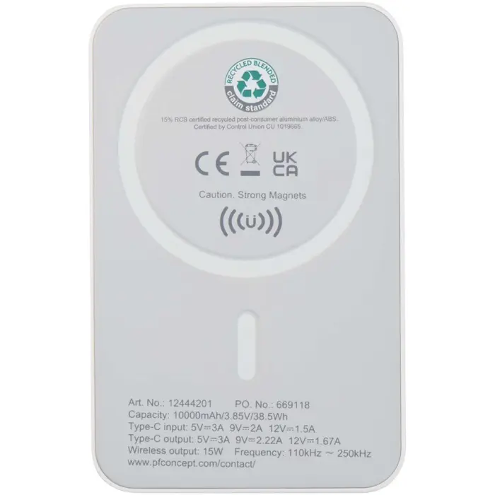 Batería externa inalámbrica magnética de 10 000 mAh y 15 W con PD de 20 W fabricada con plástico reciclado Plástico ABS reciclado - Inof miniatura 3