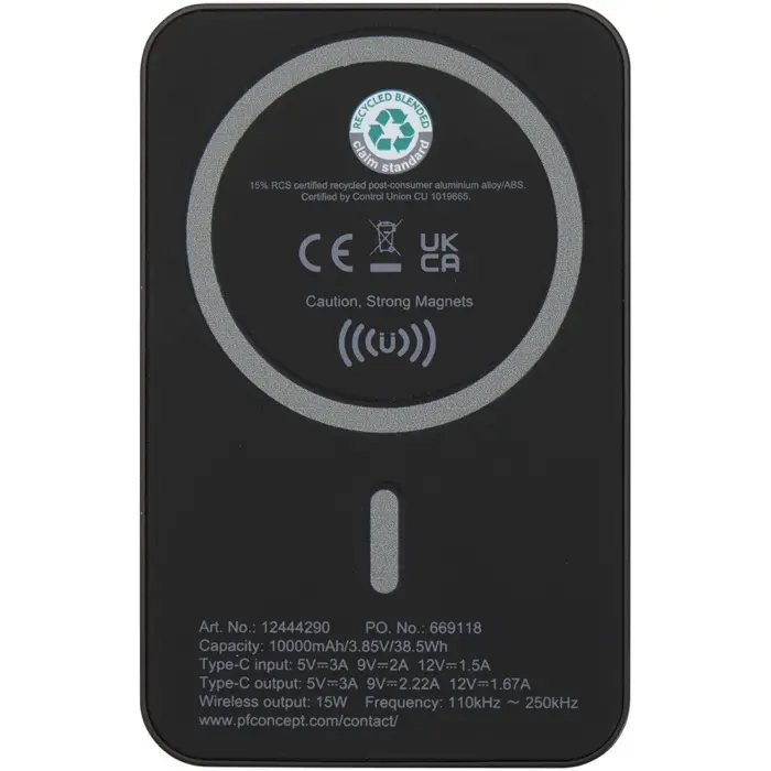 Batería externa inalámbrica magnética de 10 000 mAh y 15 W con PD de 20 W fabricada con plástico reciclado Plástico ABS reciclado - Inof miniatura 3