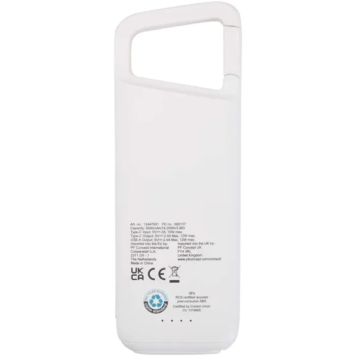 Batería externa de 5000 mAh y 12 W de plástico reciclado resistente al agua con mosquetón Plástico ABS reciclado - Cuit miniatura 3