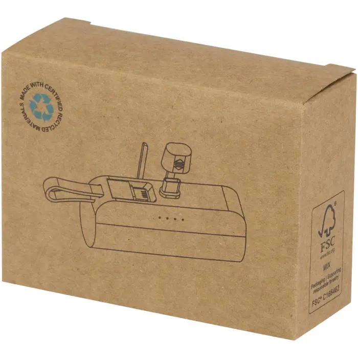 Batería externa tipo-C de plástico reciclado de 5000 mAh y 10 W con soporte abatible incorporado y cable 2 en 1 Plástico ABS reciclado - Ovas miniatura 3