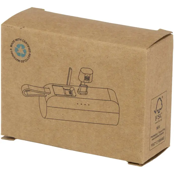 Batería externa tipo-C de plástico reciclado de 5000 mAh y 10 W con soporte abatible incorporado y cable 2 en 1 Plástico ABS reciclado - Ovas miniatura 3