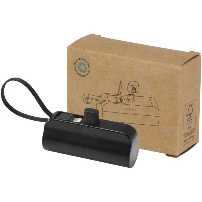 Batería externa tipo-C de plástico reciclado de 5000 mAh y 10 W con soporte abatible incorporado y cable 2 en 1 Plástico ABS reciclado - Ovas miniatura 5