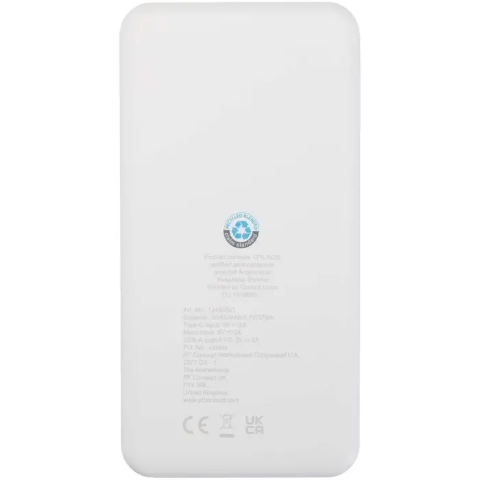 Batería externa de plástico reciclado de 10 000 mAh y 10 W Plástico ABS reciclado - Roun miniatura 3