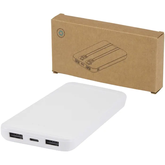 Batería externa de plástico reciclado de 10 000 mAh y 10 W con 2 cables integrados Plástico ABS reciclado - Guiz miniatura 1