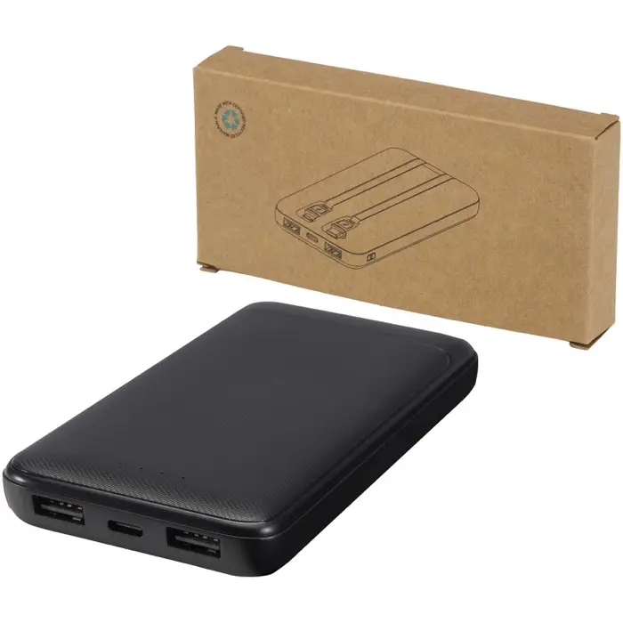 Batería externa de plástico reciclado de 10 000 mAh y 10 W con 2 cables integrados Plástico ABS reciclado - Guiz miniatura 1