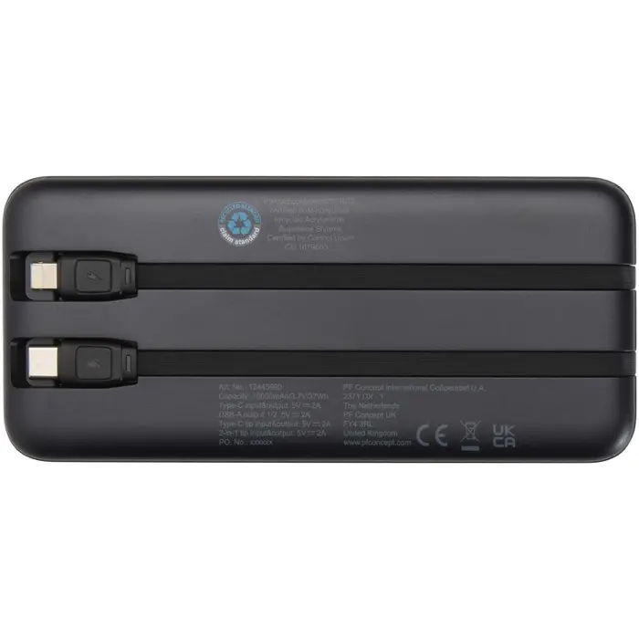 Batería externa de plástico reciclado de 10 000 mAh y 10 W con 2 cables integrados Plástico ABS reciclado - Guiz miniatura 3