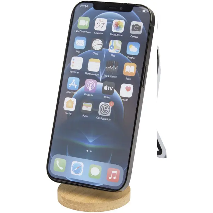 Soporte para teléfono magnético plegable de plástico reciclado con detalles de bambú Madera de bambú - Quem miniatura 1