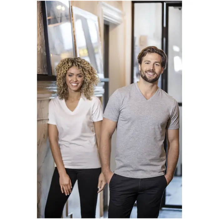 Camiseta de manga corta y cuello en V para mujer Punto de jersey sencillo 90% Algodón, 10% Viscosa, 160 g/m2 - Heni miniatura 4