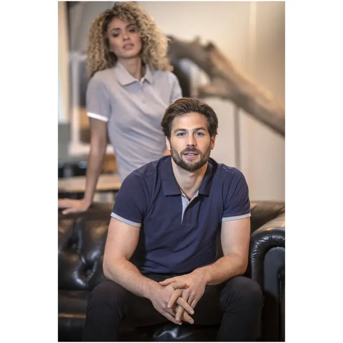 Polo de manga corta de dos tonos para hombre Punto piqué 90% Algodón, 10% Viscosa, 200 g/m2 - Ceru miniatura 4