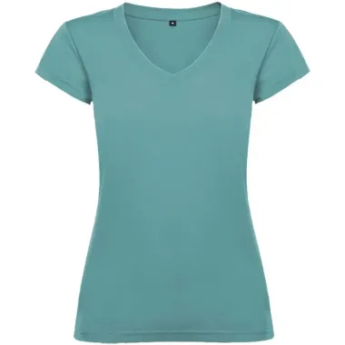 Camiseta de cuello de pico de manga corta para mujer Punto de jersey sencillo 100% Algodón, 155 g/m2 - Caeb